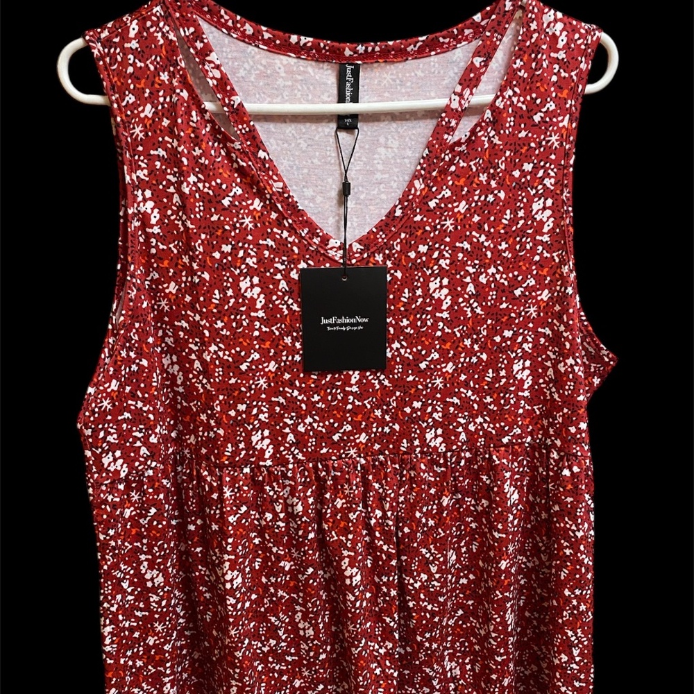 Womens Just Fashion Now Sleeveless Red Tank Camisole Top Size Large Crew Neck